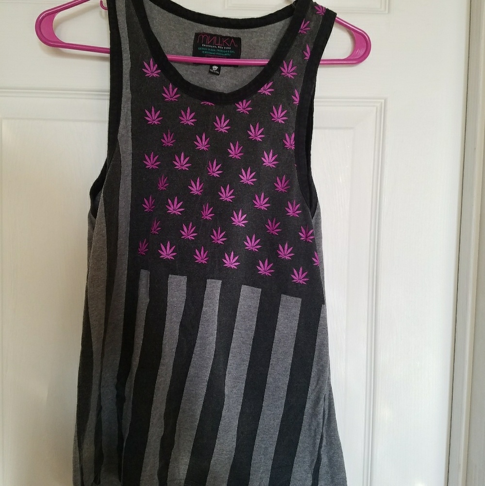 Mishka pot leaf american flag 420 hippie tank